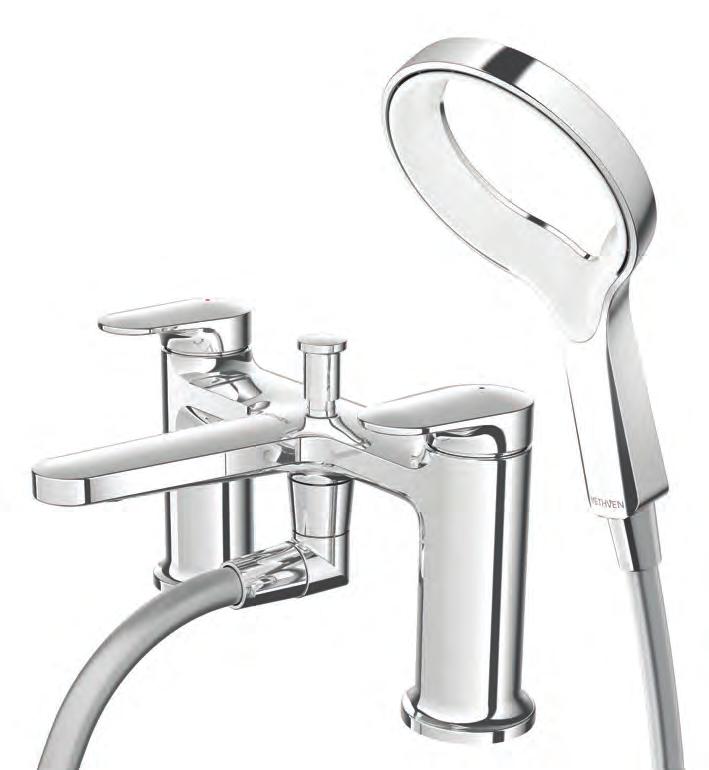 Aio Deck Mounted Bath & Shower Mixer 21 CHROME AOBSMCPUK ULTRA WIDE COVERAGE A full-bodied spray for all-over warmth and maximum body contact.