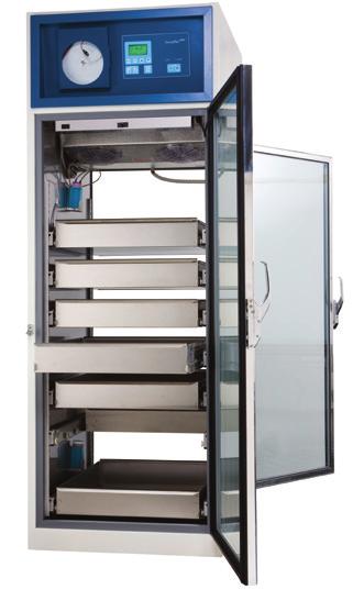 refrigerators along with roll-out stainless steel drawers and the following surveillance center.