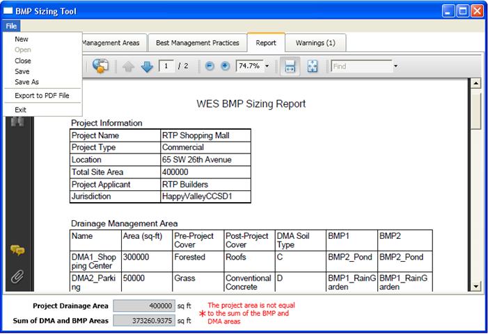 Section 10.0 Report The Report tab captures all relevant information about the project in one location. View the Summary Report by clicking the Report tab.