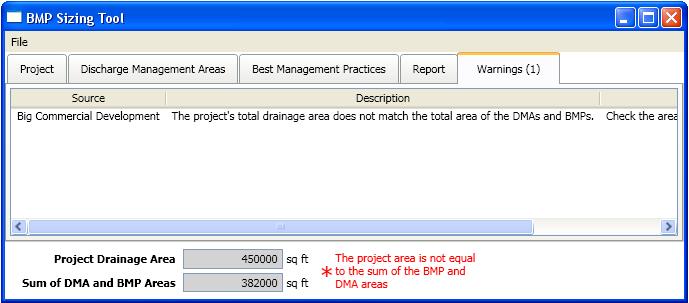 Section 11.0 Warnings The Warnings tab collects and reports important calculation warnings and errors for the project.