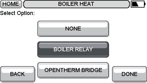 Boiler demand Allows you to specify whether the boiler is a heat demand device: To specify an outdoor sensor press