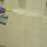 Spot clean the stall partitions and walls by spraying cleaner on cloth and wiping. Wipe off with a sponge or damp cloth. Rinse well.