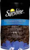 5 CF (45/pallet) Canadian Sphagnum peat moss, perlite, dolomite lime, controlled release fertilizer, water-holding polymer and wetting agent Sunshine Natural & Organic Planting Mix Designed by
