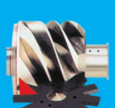 As the screw rotates, gate-rotor teeth enter the seal grooves in sequence, refrigerant gas in