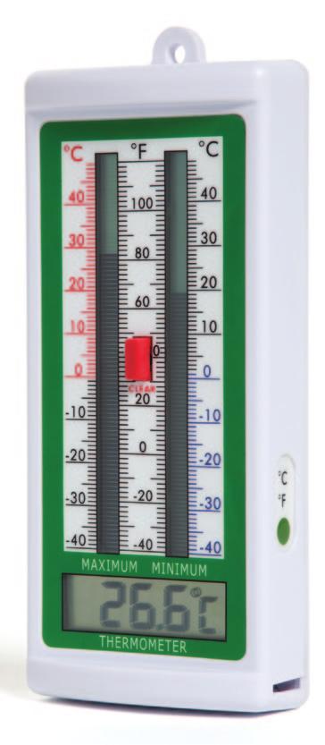 The thermometer features a large, easy to read LCD, max/min memory function to record the highest and lowest temperatures and a high/low programmable audible alarm.