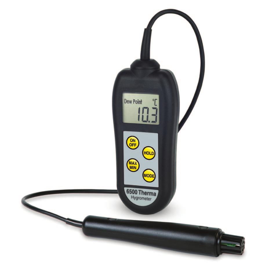 measures humidity & air temperature l dew point calculation & max/min function l remote %rh & temperature probe The 6500 therma-hygrometer measures both relative humidity and air temperature.