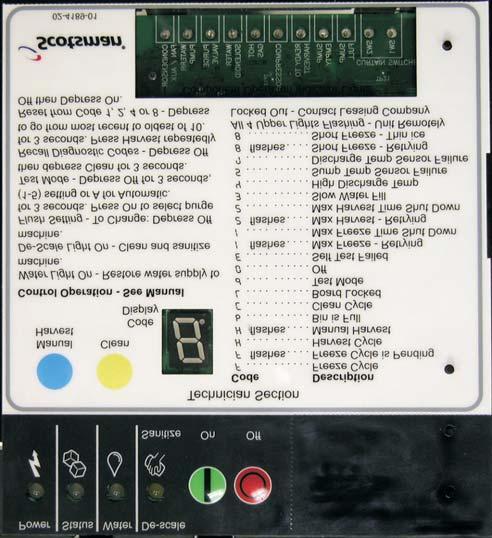 Controller Information Machine Indicator Lights Power Status Water Clean Code Display Main codes - automatically displayed F Freeze Cycle F flashes Freeze Cycle is Pending H Harvest Cycle H flashes