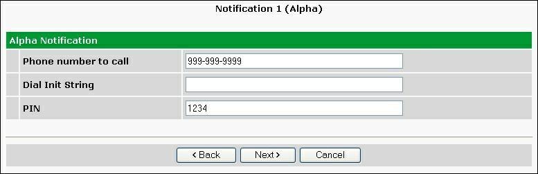 37 3. At the Alpha Notification screen, you'll enter your notification settings. Enter the Phone number to call for your alphanumeric pager.
