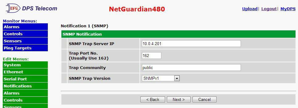 43 SNMP Notification Fields Editing SNMP notification settings 4b. Enter the appropriate information for SNMP Trap notifications in the fields of the SNMP Notification screen.