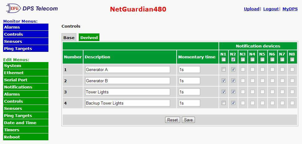 47.7 Controls The NetGuardian 's relay can be configured in the Edit > Controls menu. You can enter your own description for this relay and designate it to a notification device(s).