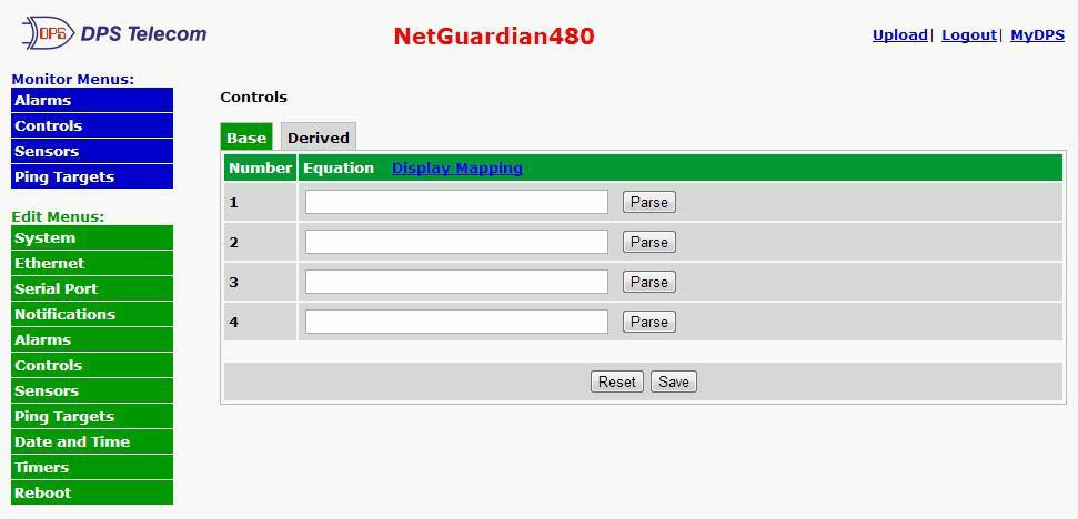 48.7. Configuring Derived Controls The NetGuardian 's Derived controls can be configured in the Edit > Controls > Derived tab.