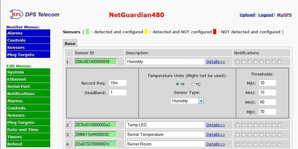49.8 Sensors The NetGuardian supports up to 32 daisy-chained D-Wire sensors (one sensor channel used for internal temperature) via its digital sensor input.