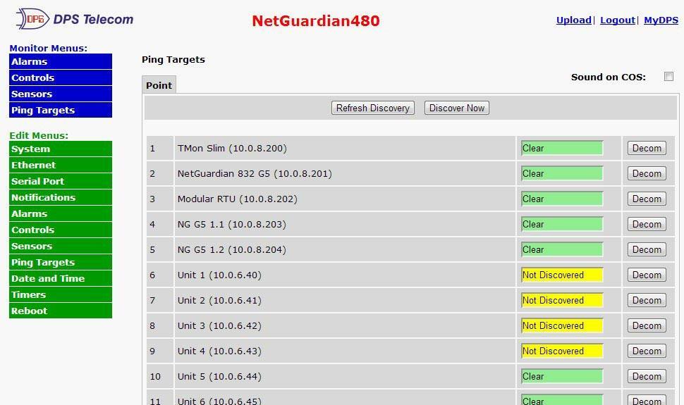 58 2.5 Monitoring Ping Targets The NetGuardian is capable of pinging up to 6 LAN devices at regular intervals to verify whether each device is online.