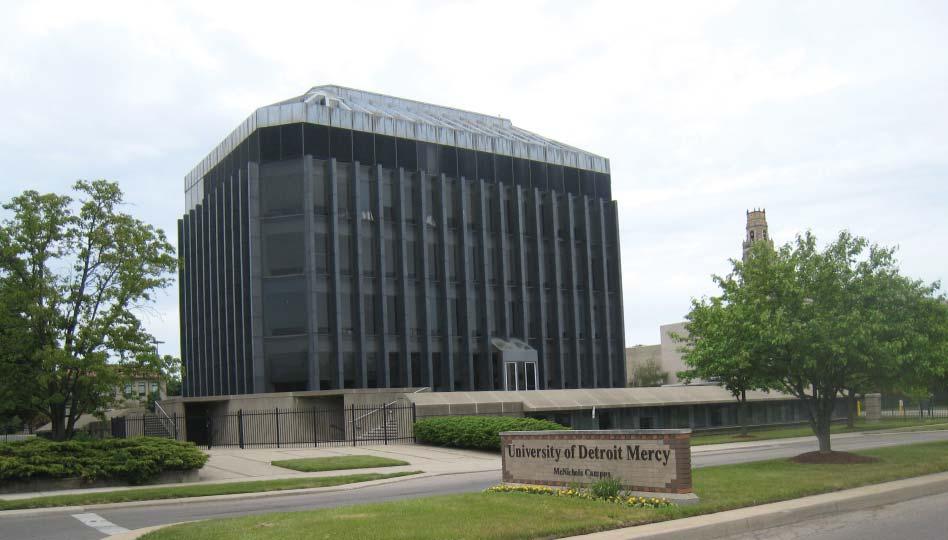 6 Fisher Administrative Center University of Detroit Mercy Gunnar Birkerts and Associates, 1964-1966 Location: Livernois Avenue, Detroit Condition: Questionably maintained, with