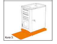 Protecting a floor made of combustible material Figure 3. Figure 3. If the sauna heater is installed on a floor made of combustible materials, an installation base must be used.