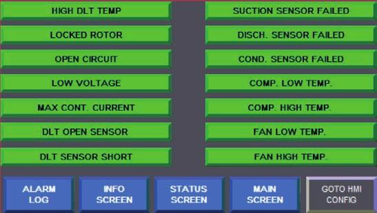 VF, DHT, AES Series Manual 5.4 Alarm Screen 5.5 Alarm Log Screen FIGURE 5-4: Alarm Screen FIGURE 5-5: Alarm Log Screen The alarm screen shows the status of each alarm.