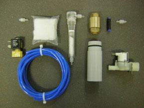 Spares Kit Picture may differ from actual item supplied Description: A kit of 1 x Air Solenoid Valve, 1 x Water Solenoid Valve, 1 x Drainage Weir for Sump, 1 x Salt Solution Primary Filter Unit
