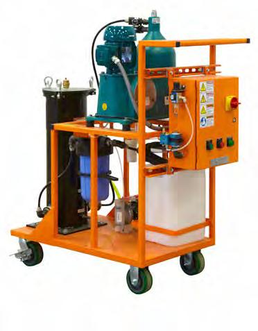 This is a compact and portable unit completely assembled on wheels and designed to extract fluid from small individual machine sumps or larger central systems at process flow rates of 1-2.5 GPM (3.