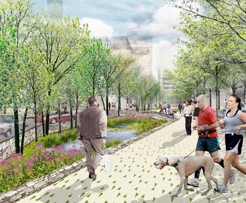 Incorporating underutilized right-of-way, surface parking lots, water infrastructure, and existing parks, it will connect a countywide trail system, clean and manage storm water, and