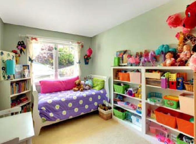 Child s Bedroom It s important to create a space where organising is fun for children. Use of colour and different sized boxes and tubs to store toys, will help to control the clutter in a bedroom.