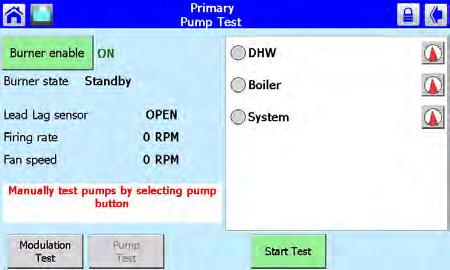 The Modulation test allows you to change the rate at which the burner fires, and watch the results. See Fig.