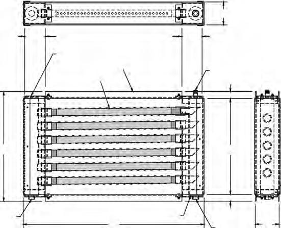 Figure 15-1: Ultra-sorb Model LH dimensions Ultra-sorb Model LH E Top view height H E Dispersion tubes A' G F C G vertical or horizontal airflow; may use with evaporative steam only in a vertical