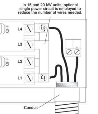 Electric Heat Wiring Figure 14: Power Wiring, Dual Circuits, 15 and 20kw Figure 15: Power Wiring, Single Circuit, 15, 20kw Wiring and Setup (all models) 1.