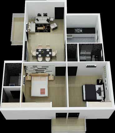 2 BHK SUPER AREA 1000 SQ FT* MORRISON TOWER 2 BHK + STUDY