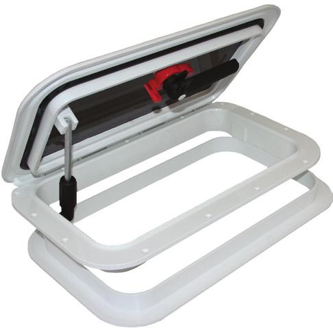 Ideal for ventilation of the cabin, galley or bathroom areas. Opening ventilation hatch with trim ring, neoprene gasket seal, one stay with stainless steel shaft and one opening handle.