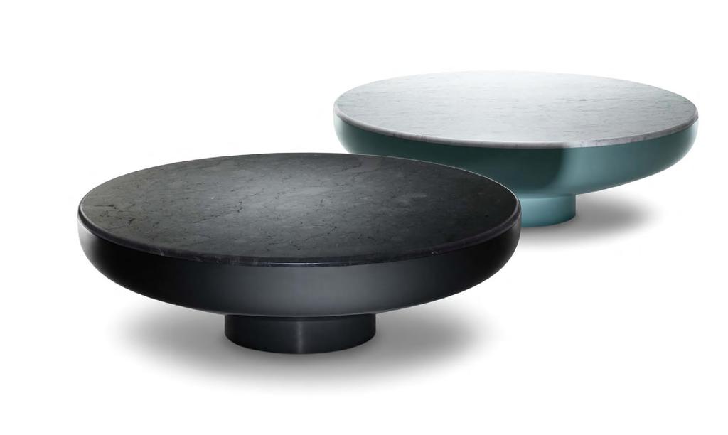 «Chairs Tables Tambor Designer: Jaime Hayon Coffee Table 130 Diameter x 40H / 100 Diameter x 40H Lacquered steel base with either Carrara or Marquina marble top.