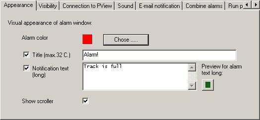Software PGuard II If you do not want to configure any settings for a particular alarm, select the respective alarm in the Alarms off list and deactivate the Show alarm windows and execute actions