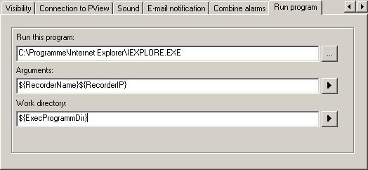 Execute program If a particular program is to be executed in the event of an alarm, you can configure the required settings on this tab. Fig.