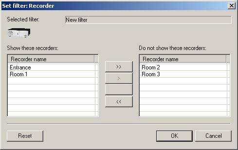 Software PGuard II Recorder Select the option Recorder and click the button... The dialog box Set Recorder Filter will open.