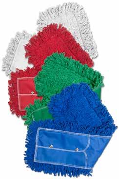 14 DUST MOPS LAUNDERABLE DUST MOPS LOOPED END WHITE & COLOR YARNS These launderable dust mops are constructed with a durable blended yarn that