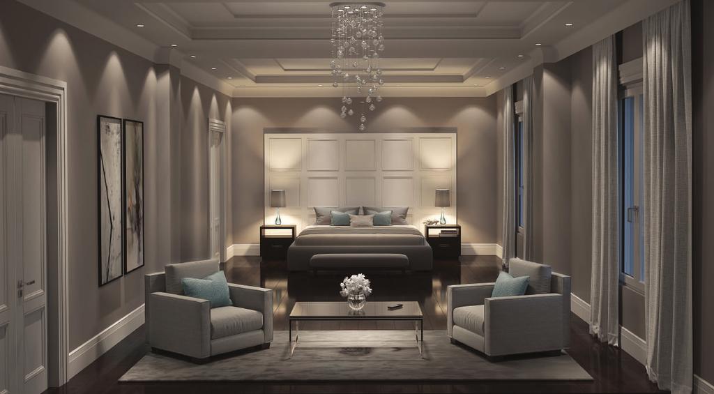 This luxurious space works to help you relax, and rejuvenate with up to 10 raised tray ceilings,