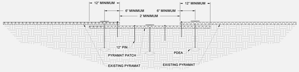 Page 19 of 19 Figure 23: ArmorMax Patch Cross Section Figure 24: ArmorMax Patch Plan View 4. Install Type B1 anchors on 2 ft (600 mm) (max) centers, and pins on 6 in (150 mm) (max) centers.