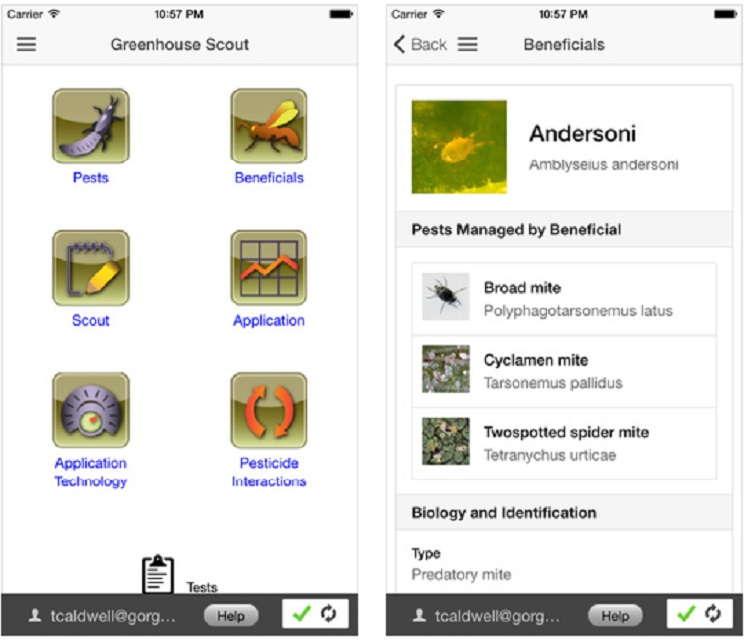 Greenhouse Scout from Cornell University (itunes) Summarizes information on biocontrol of common greenhouse pests