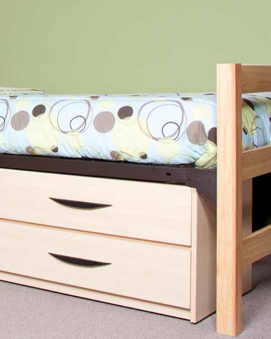 UNIVERSITY LOFT COMPANY GREENFIELD SERIES GREENFIELD TWIN BED This is our basic configuration. The two drawer chest can be placed side-by-side under the bed to save space.