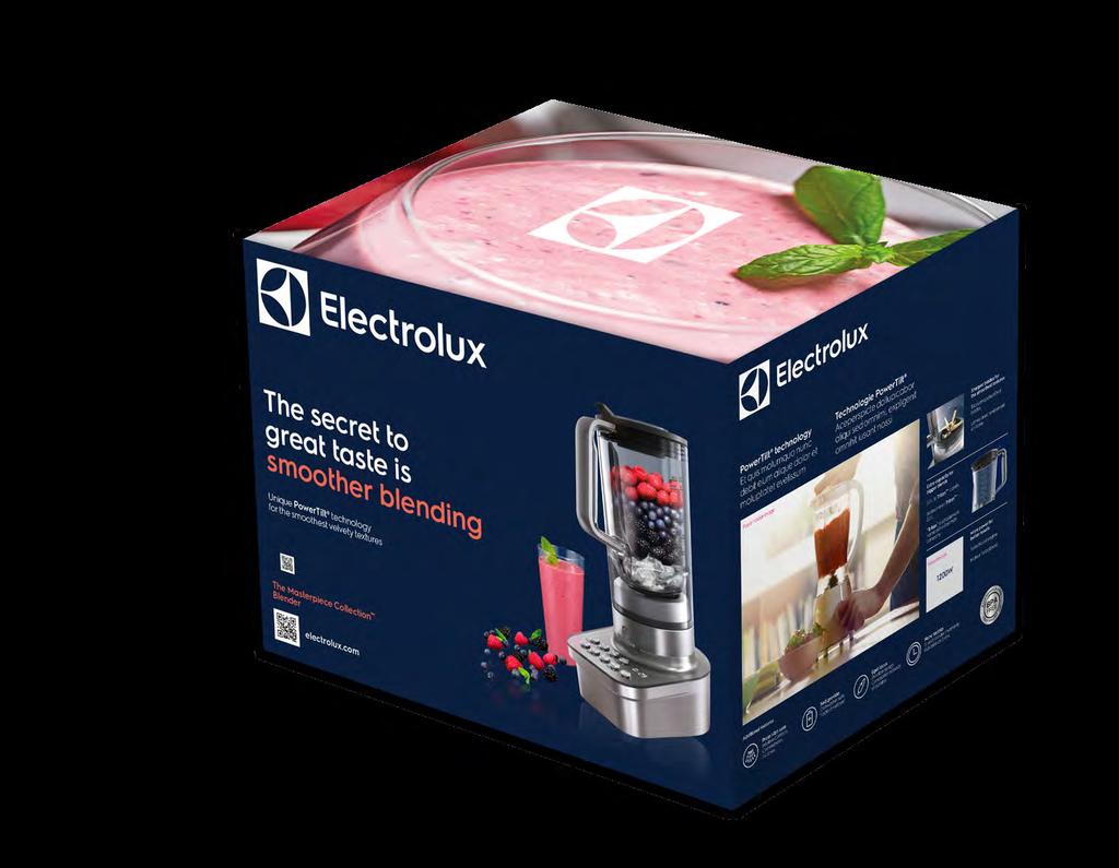 Packaging: Electrolux Masterpiece Blender The Immersion Blender example shows all the elements of the visual identity at play: Logo A large, clear logotype is highly