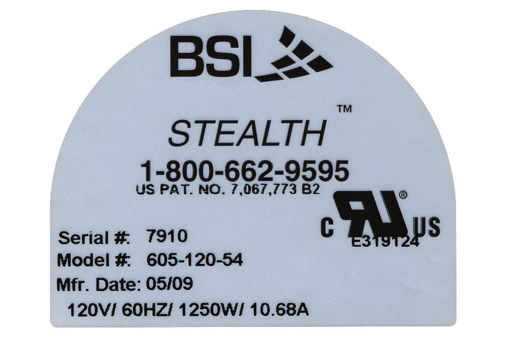 IDENTIFYING YOUR PRODUCT Each BSI light, warmer or combo unit contains an Identification Sticker.