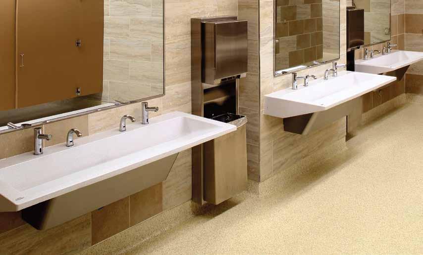 The Verge Lavatory System is made from Evero, a blend of natural quartz, granite, exotic and recycled materials, which is more durable than granite and maintenance free.