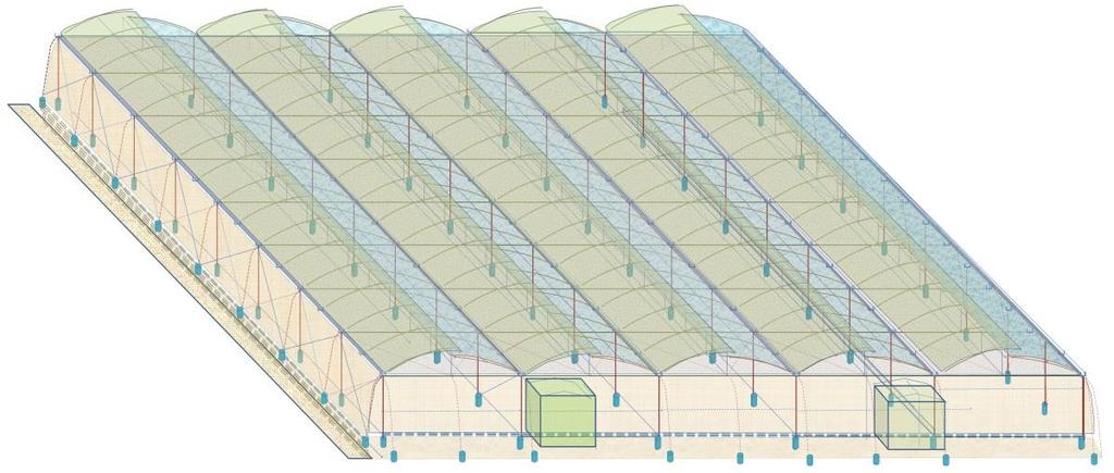 volume clear-span structure Tunneling type PE Film Expandable and transferrable structure design Best for vertical crop planting method Suitable for many applications including
