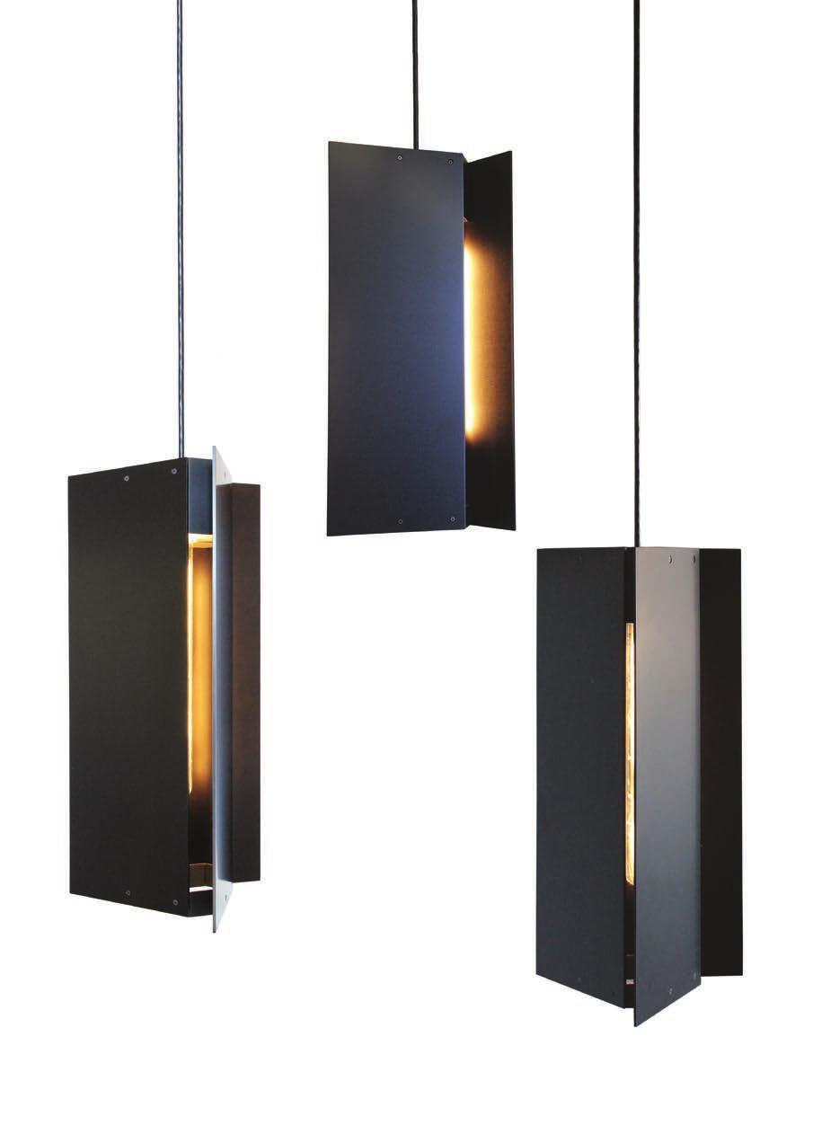 TRIPP PENDANTS The Tripp Pendants use a triangular geometry of flat aluminum panels to create and release an