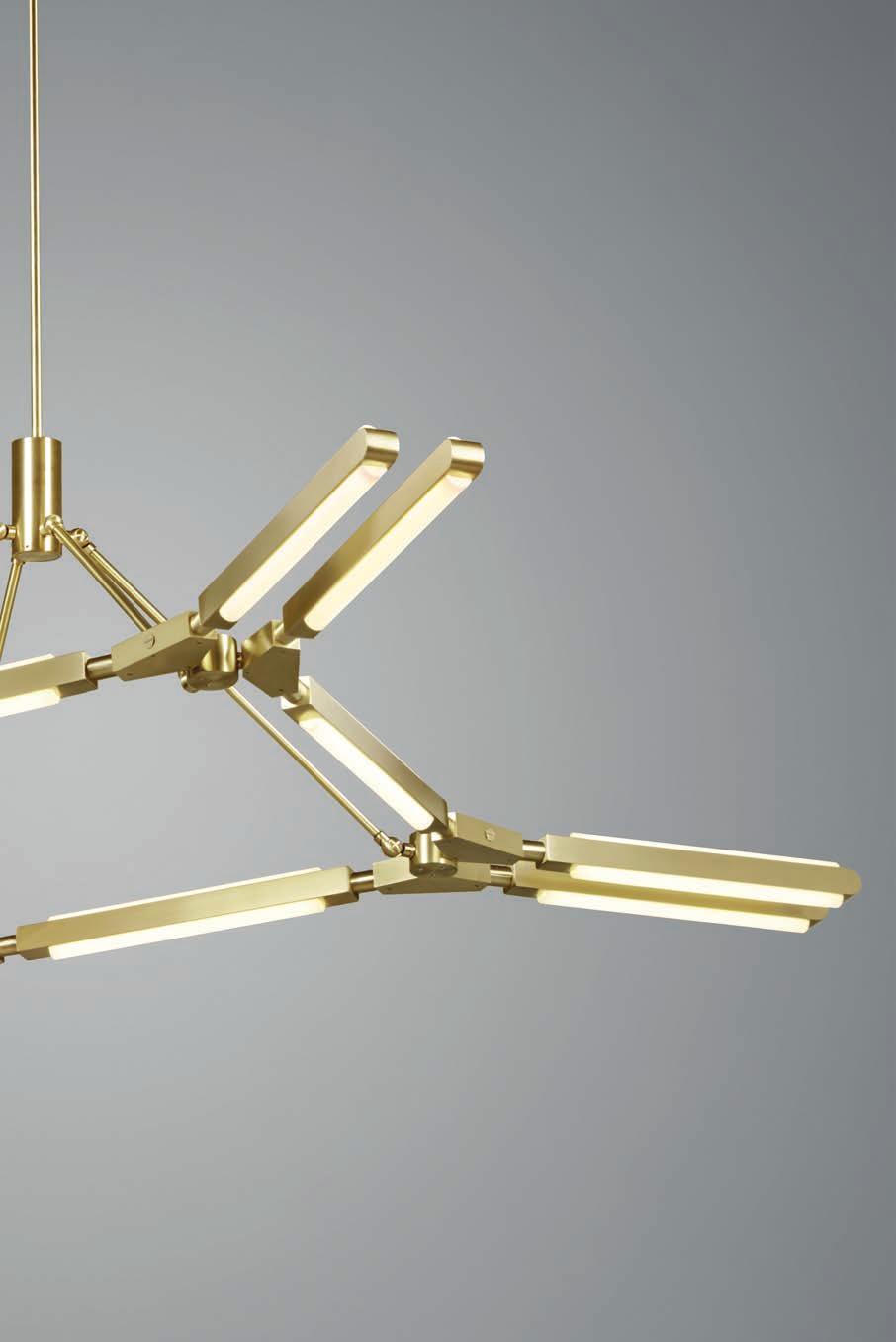 Each Pris fixture is created with a set of length-adjustable linear arms that attach to jewel-shaped connectors.