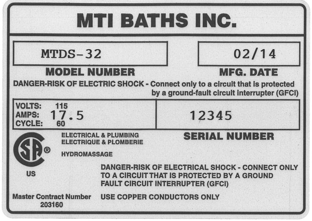OWNER S MANUAL AND INSTALLATION GUIDE Thank you for choosing an MTI bath. You have purchased the best-built acrylic bath in America. We know it will give you many years of pleasure.