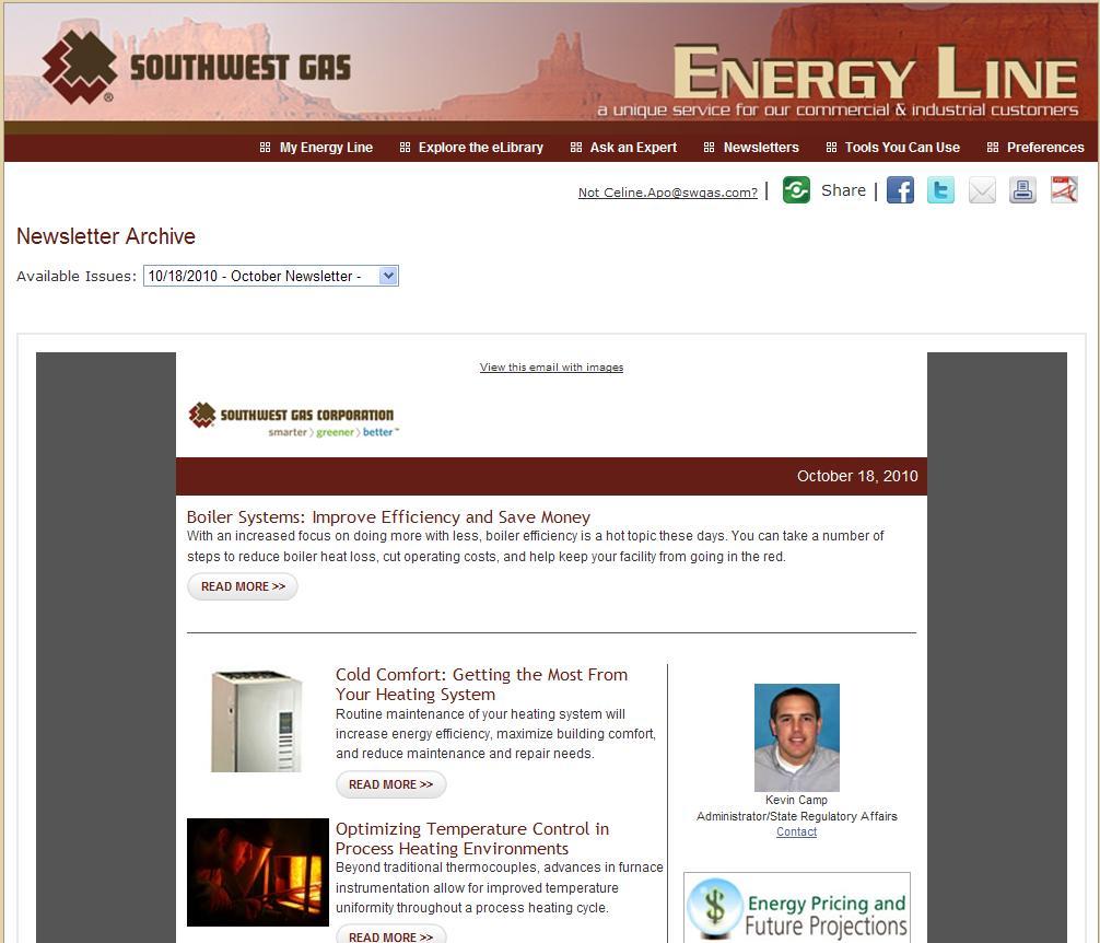 Technology Information Center *For Southwest Gas commercial & industrial customers Energy Line» Monthly electronic newsletter» Provides tools
