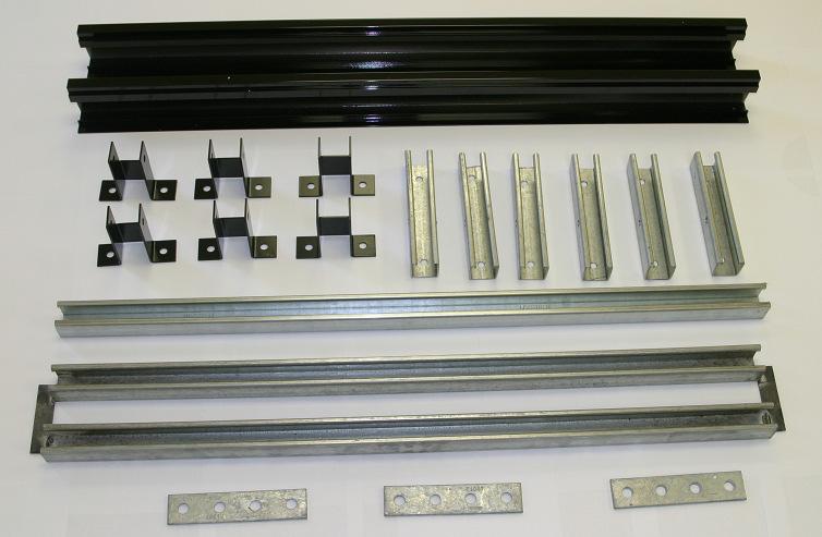 5 Kit includes two 43.5 mounting rails, four rail standoffs, two 75 elevator struts (cut to length), cross brace, four uni-strut roof mounts and hardware.