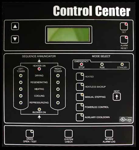 2 Control Center Parker Airtek s Control Center for Heat Reactivated Desiccant Air Dryers features a complete complement of data acquisition functions.