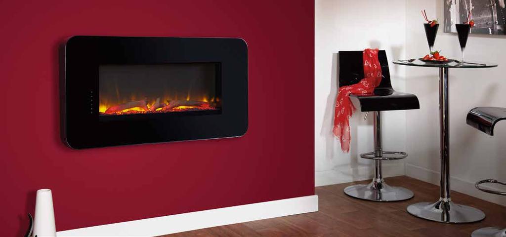 touchflame in Black with log fuel effect atch the video touchflame Touchscreen control panel 4 flame colour modes with adjustable speed 7 ember bed