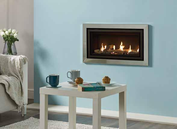 Studio 1 Conventional Flue (continued) Studio 1 Conventional Flue, Edge with Pebble & Stone fuel bed and Vermiculite lining Studio 1 Conventional Flue, Profil in Stainless Steel with Log-effect fuel